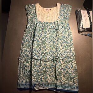 Calypso St. Barth Blue Green Floral Embroidered Pocket Dress XS